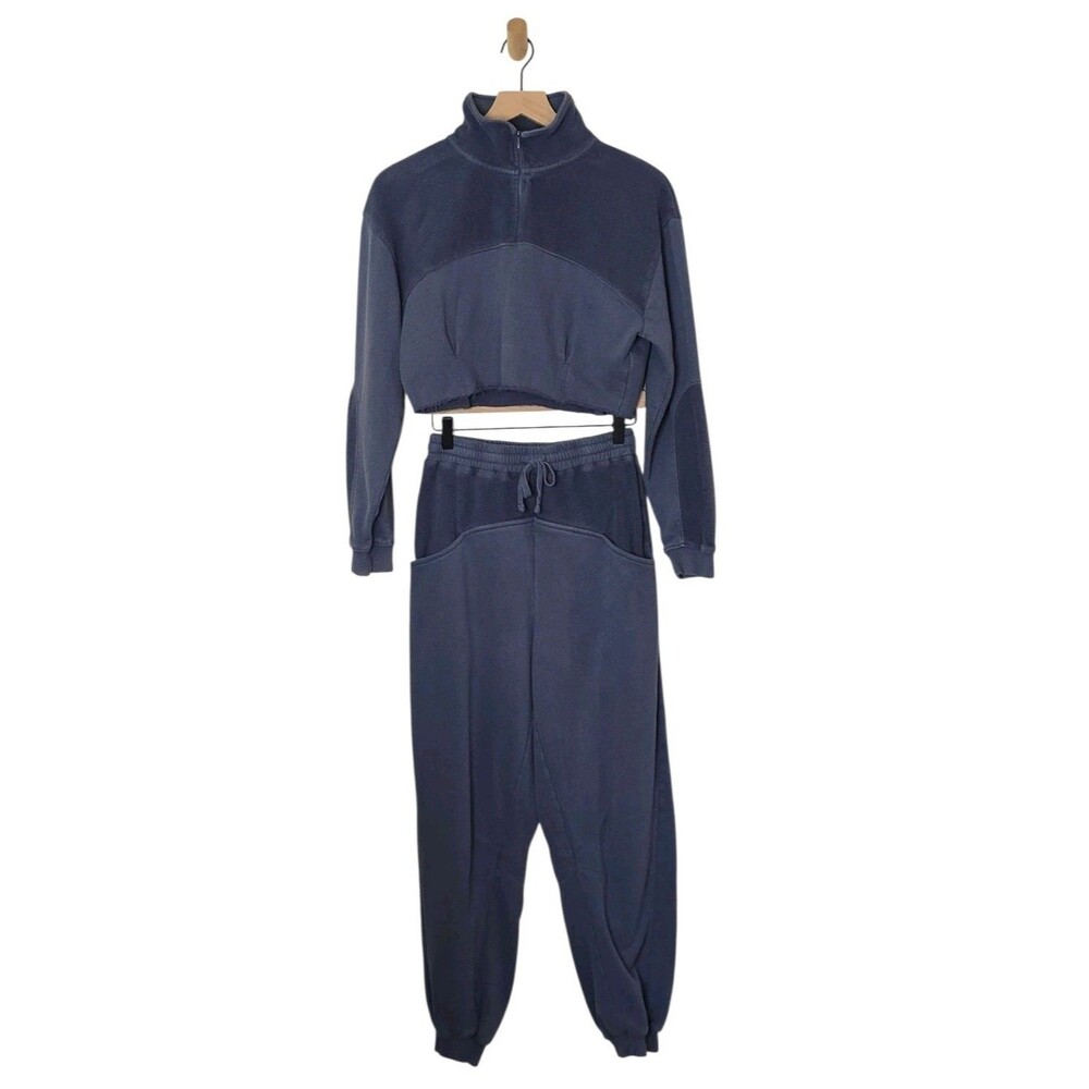 Bohme Women's XS Blue Cropped Quarter Zip Sweatshirt Jogger Pants 2 Piece Set